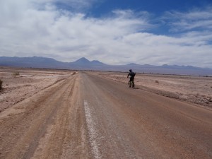 Biking through the desert road